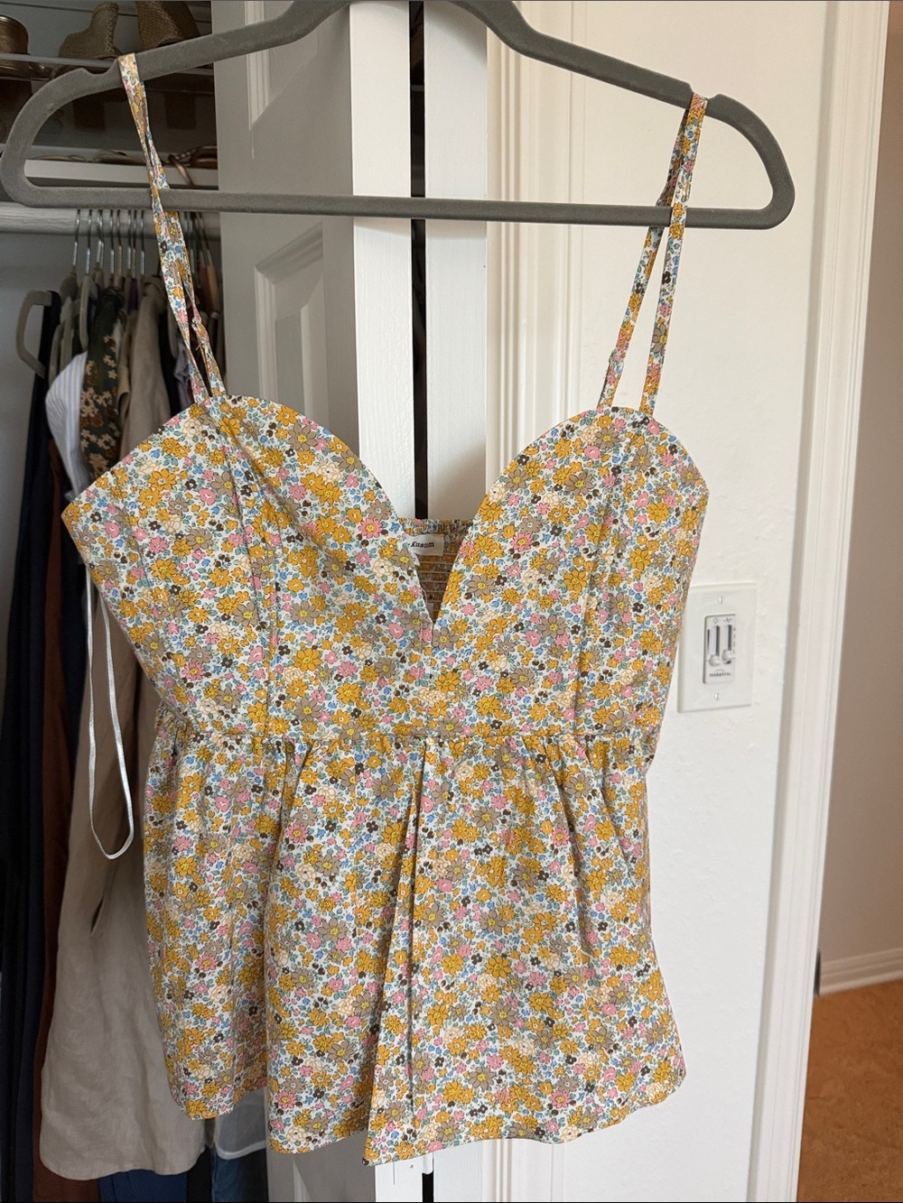 Newbury Kustom Yellow Floral Smocked Peplum Cami